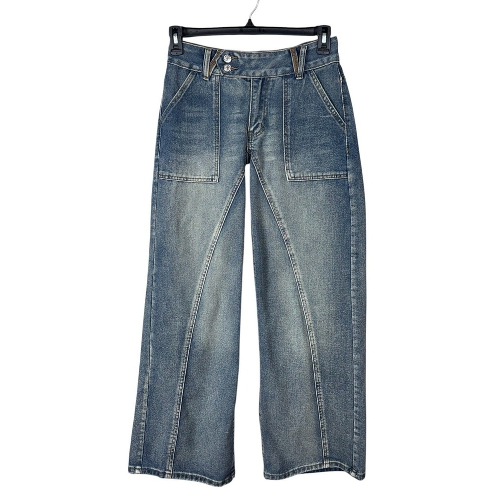 Womens Y2K Baggy Wide Leg Jeans Size 26 Grunge Festival Streetwear 90s Coachella